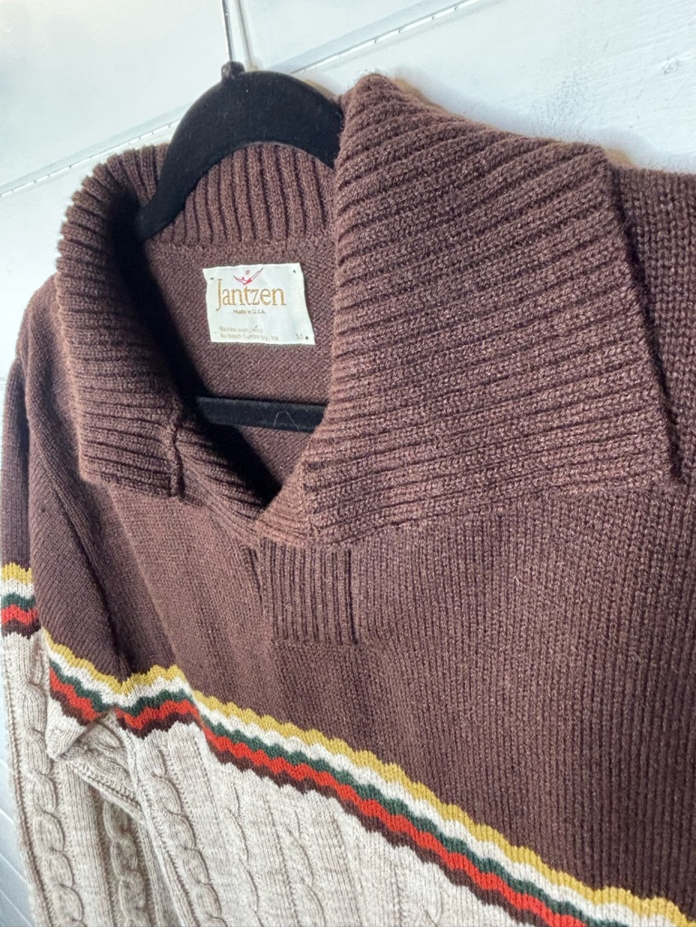 Vintage 1970’s Jantzen Shawl Neck Sweater Size M Made in USA Retro Streetwear - Picture 5 of 11